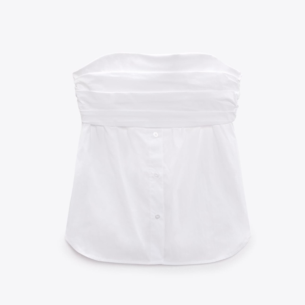Zara White Strapless Poplin Top
